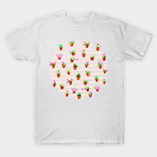 Pattern of Flower Pots Salmon T-Shirt